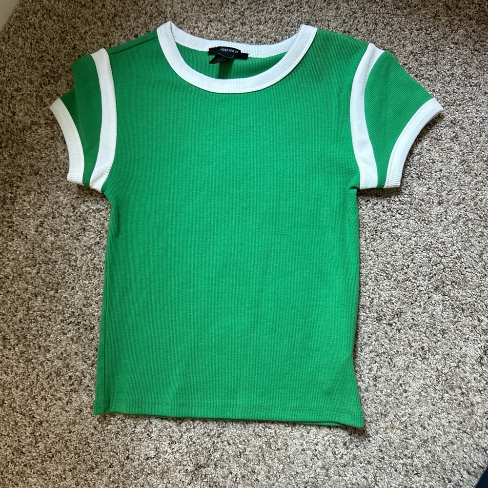 Forever 21 Green and White Short Sleeve Tee
